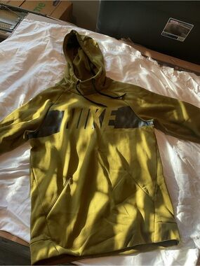 Nike Olive Green Pullover Hoodie with Black Logo Dri Fit